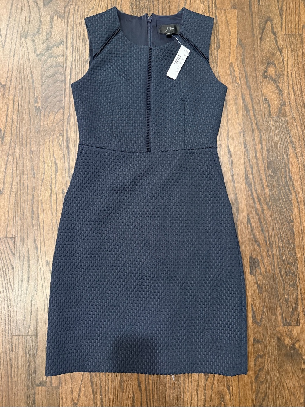 J. Crew Navy Textured Zip-Front Sheath Dress